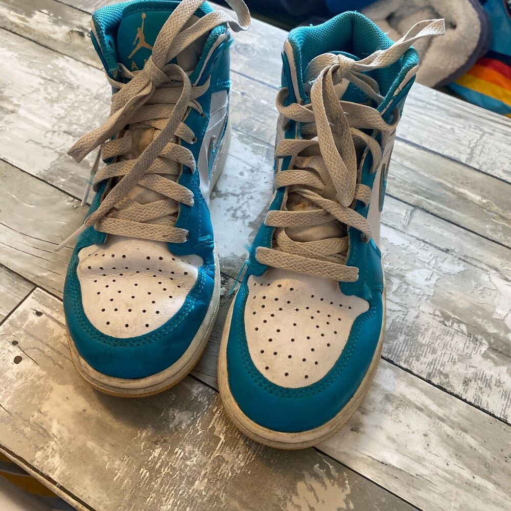 kids air jordan 1 high top teal blue sneakers 4y - Picture 2 of 6